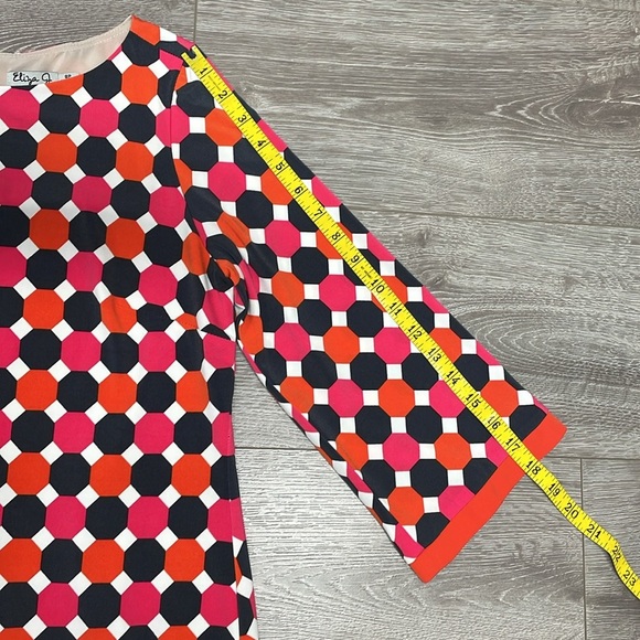 NWOT Eliza J Geo Print Jersey Shift Dress 3/4 Sleeve Exposed Back Zipper 8P - Picture 8 of 16